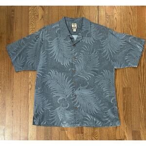 Vintage Tommy Bahama Short Sleeve Silk Button Up Shirt‎ Grey Palms Men’s L EUC